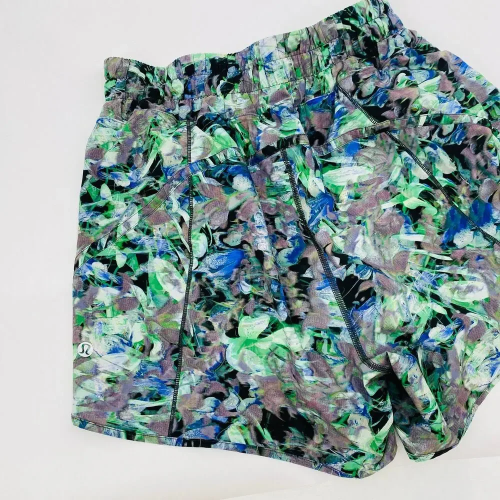 Lululemon patterned green blue high waisted shorts